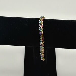 925 Vermeil Multi Gemstone Bracelet 7.5” Sterling Silver Rainbow